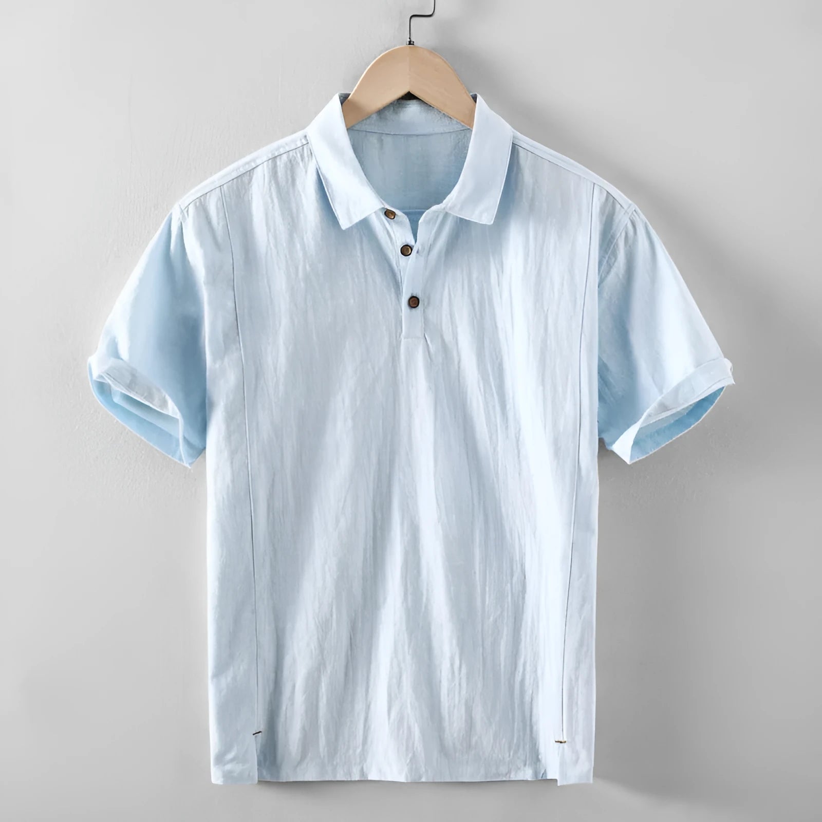 Men's solid colour loose fit casual shirt in cotton and linen blend, shown in light grey.
