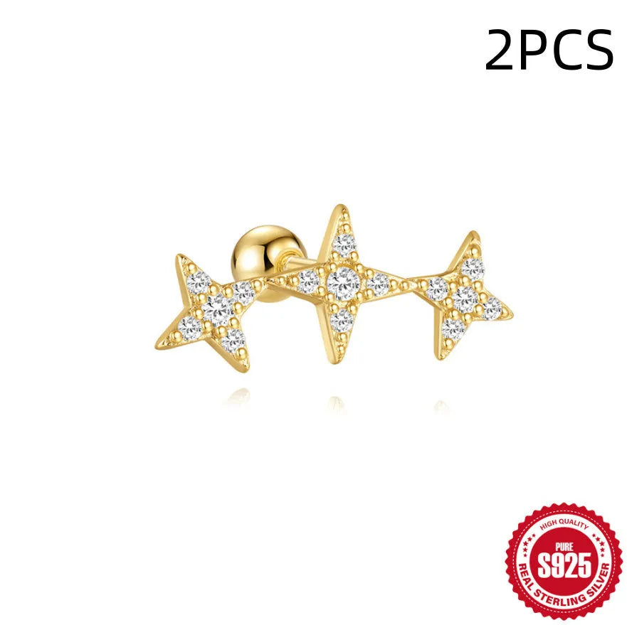 S925 sterling silver red flower stud earrings with square gravel texture in a gold colour.