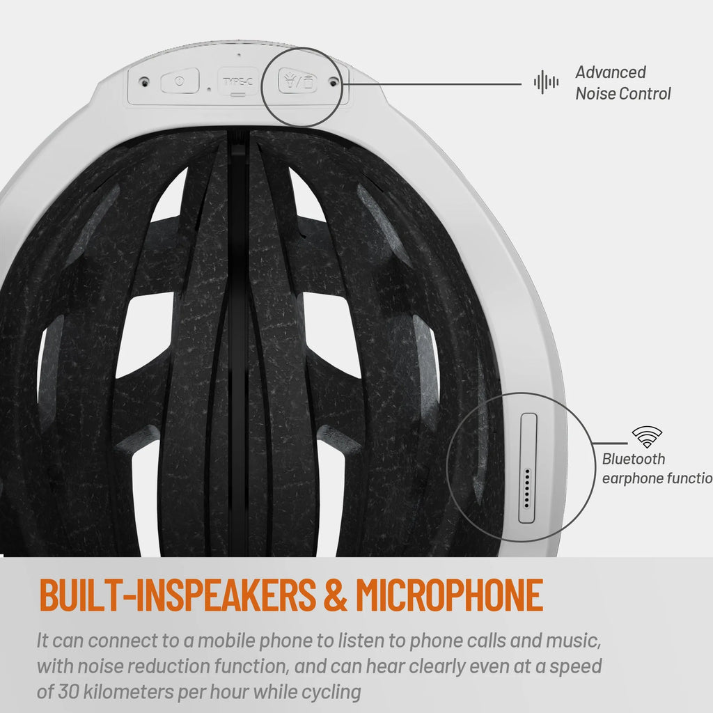 Black and grey smart Bluetooth integrated helmet with warning lights for adult cycling safety