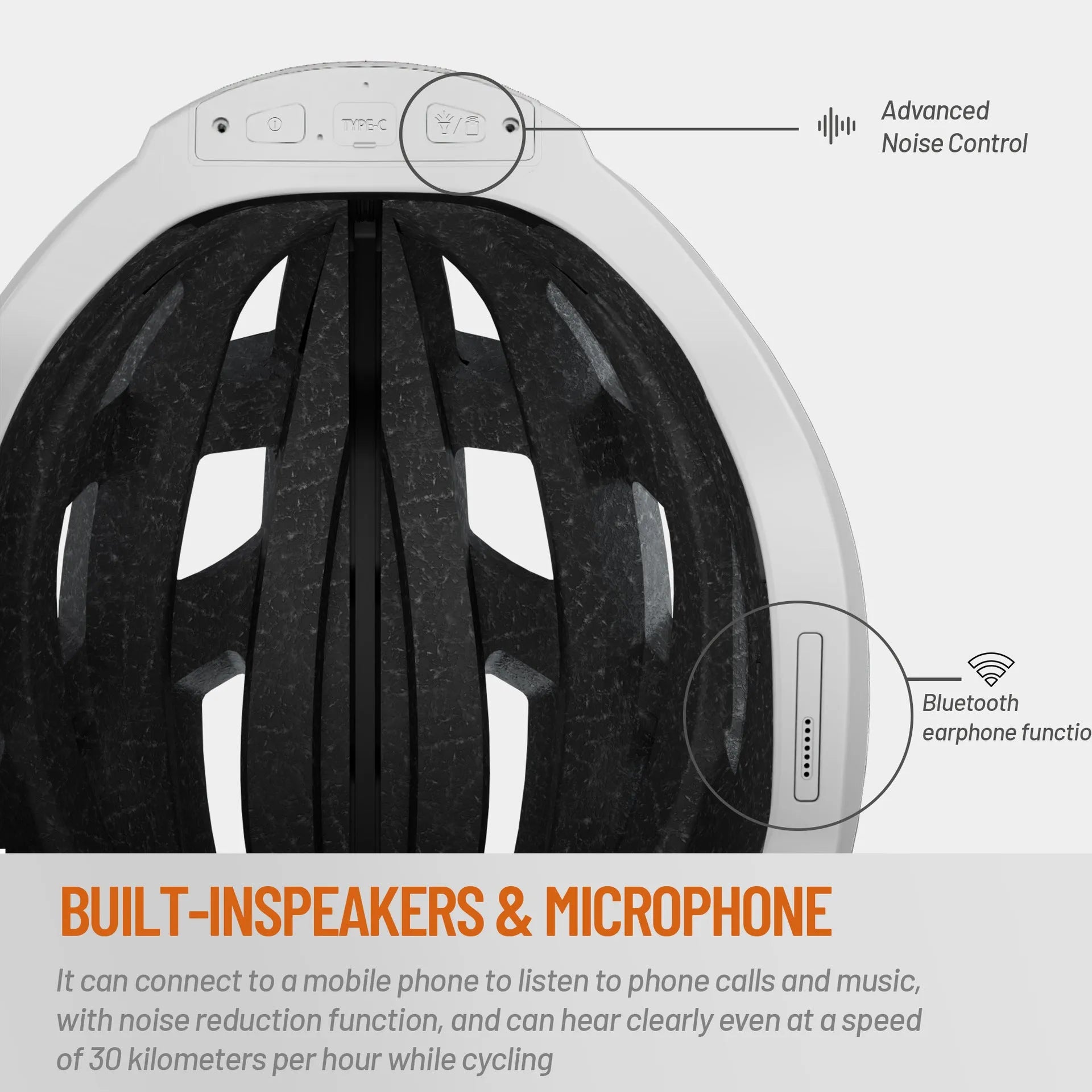 Black and grey smart Bluetooth integrated helmet with warning lights for adult cycling safety