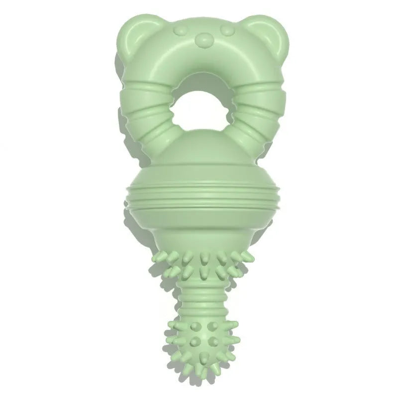 Blue rubber molar dog chew toy with bell for aggressive chewers and teeth cleaning