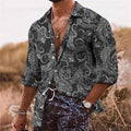Men's loose fit Bohemian shirt with 3D floral digital printing in polyester fabric