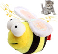 Yellow bee-shaped electronic cat toy with motion-activated chirping sound for indoor pets