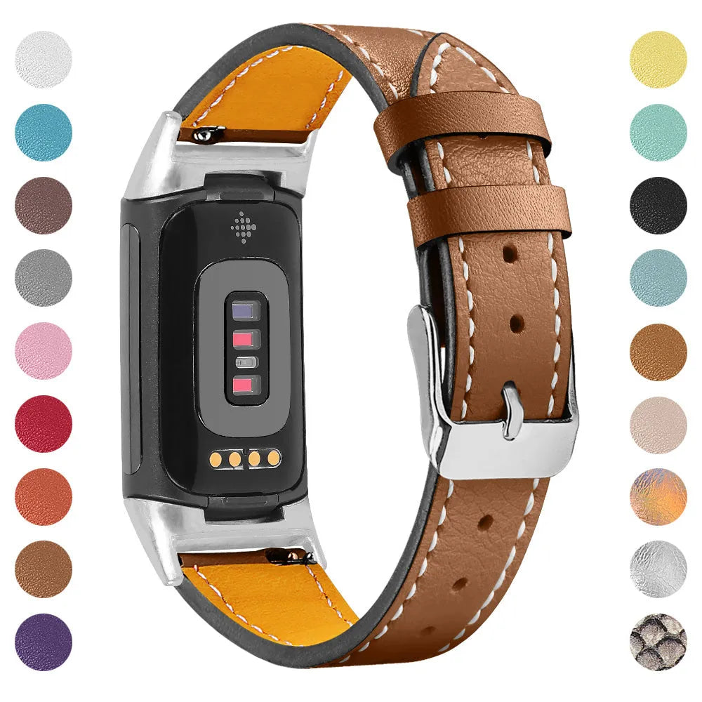 Genuine leather strap for Fitbit Charge 5 and Charge 6 smartwatch in multiple colour options
