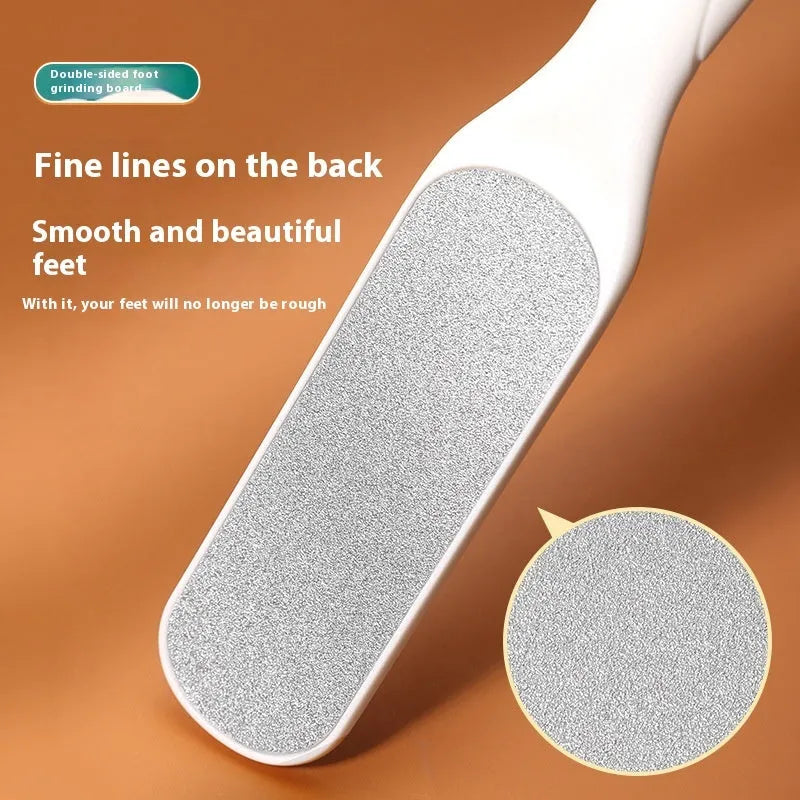 Stainless steel double-sided foot grinder tool for callus removal and foot care.