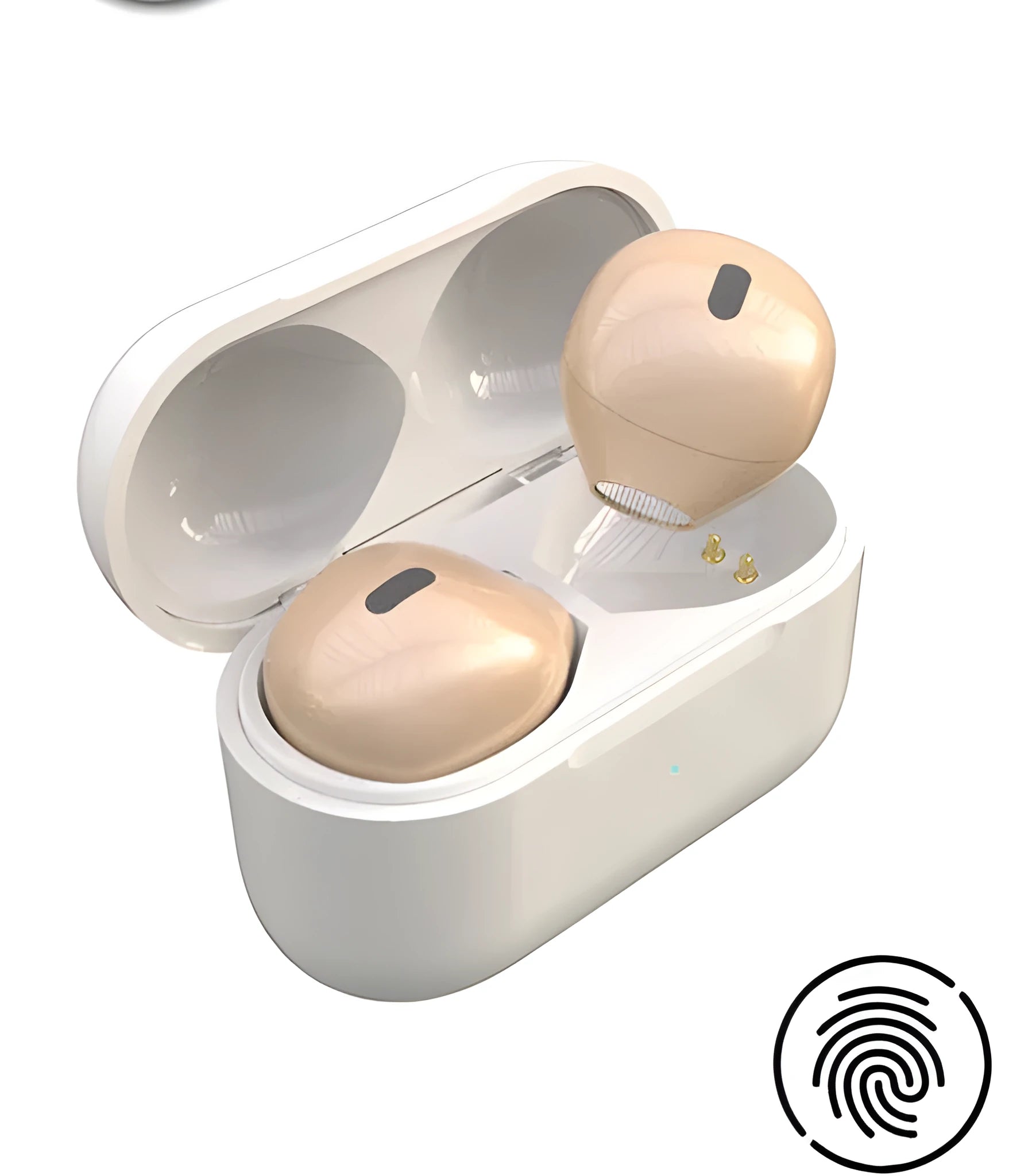 Invisible 9mm Bluetooth earbuds in skin, white, and pink colours with no flashing lights