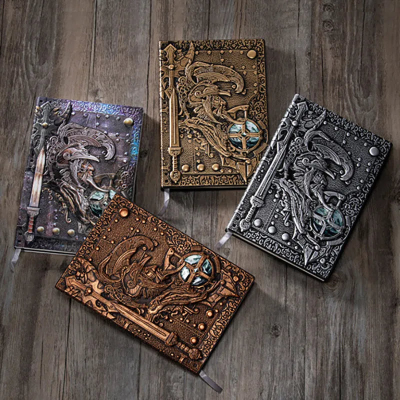 A5 leather notebook with embossed 3D warriors design on the cover.