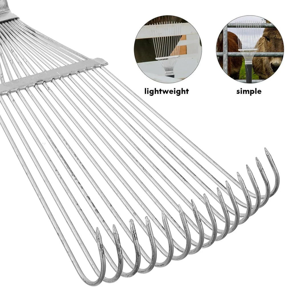 Stainless steel dematting brush rake comb for grooming horses and pets.