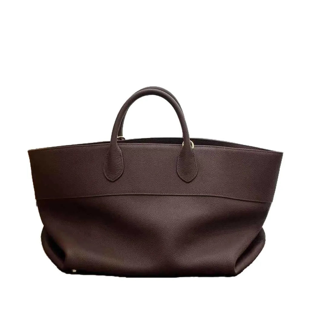 Simple crossbody tote bag in first layer cowhide genuine leather, large capacity with open pocket
