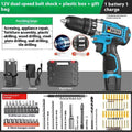 12V dual speed impact pistol drill electric screwdriver in plastic storage case with accessories
