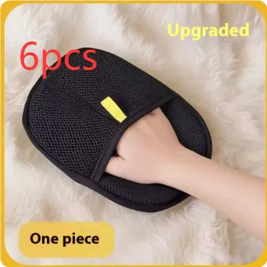Black pet hair removal glove with silicone bristles for deshedding dogs and cats