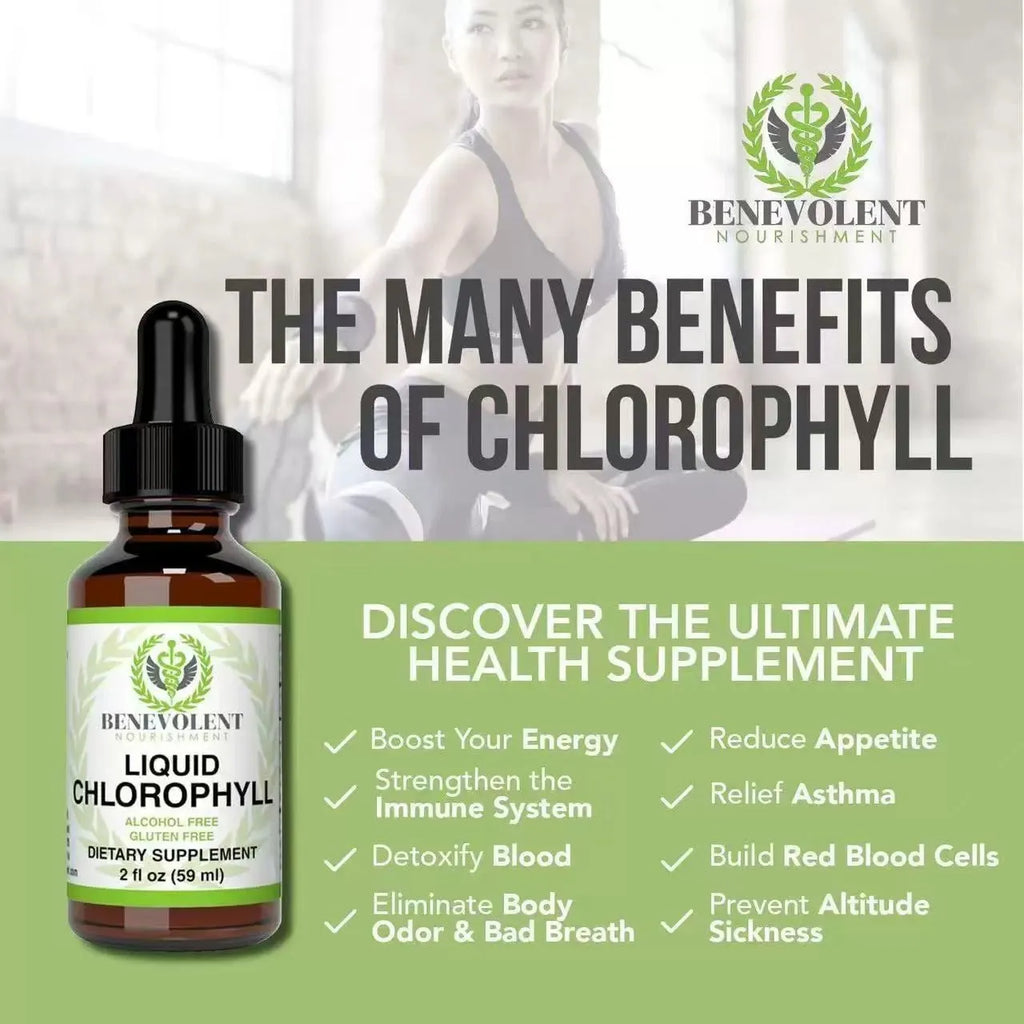60ml bottle of natural chlorophyll drops with dropper for internal deodorant and intestinal care
