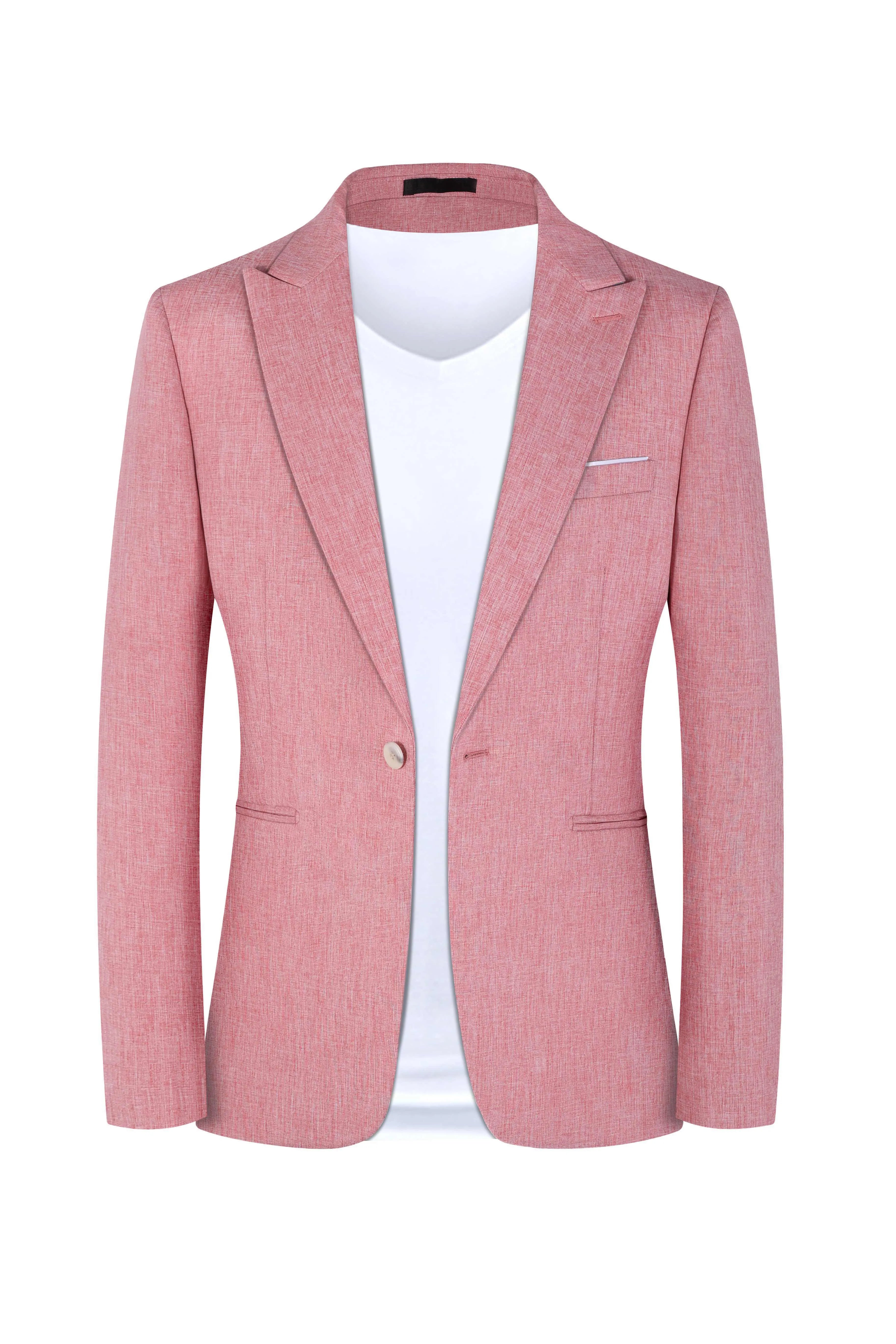 Men's Western style casual suit jacket in light blue and pink colours with city fashion design