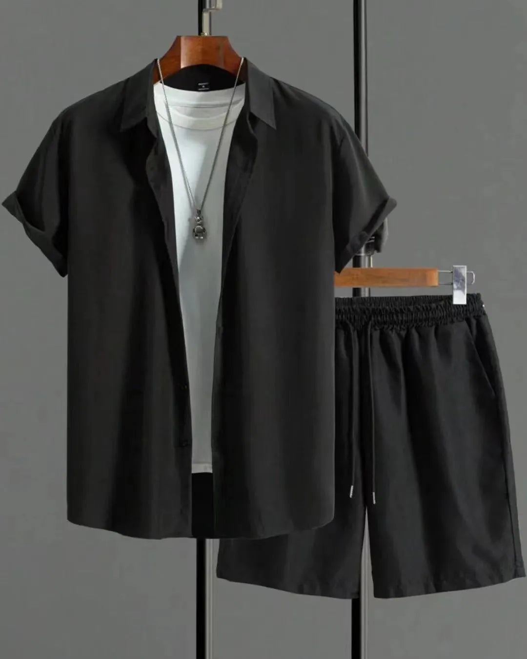 Men's jacquard short sleeve suit shorts set in chemical fibre blending fabric