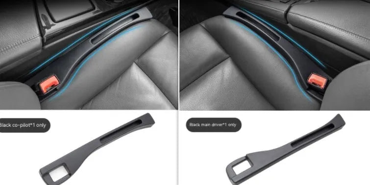 Black plastic car seat gap storage box with handle for organising driving essentials