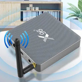 RK3566 Android smart voice set-top box with remote control, HDMI cable, and power adapter.