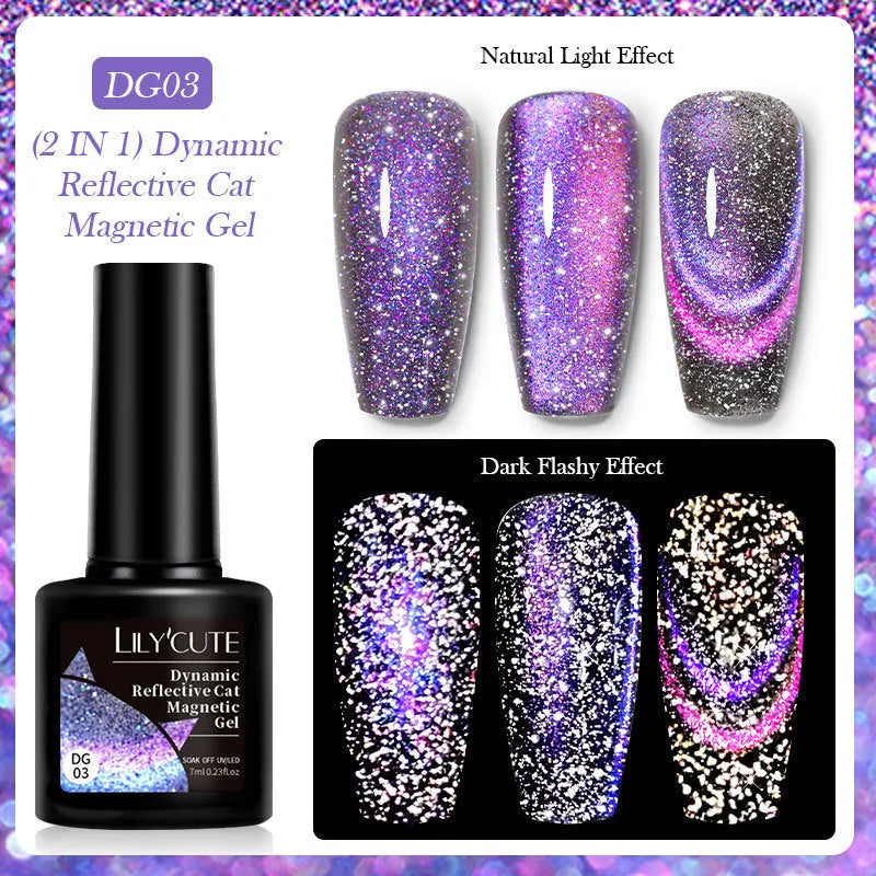 Diamond in the Debris Cat Eye Series nail polish gel bottles in six colours with included nail glue.