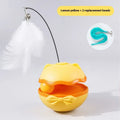 Electric cat toy tumbler with self-moving action and teaser wand attachment in plastic construction