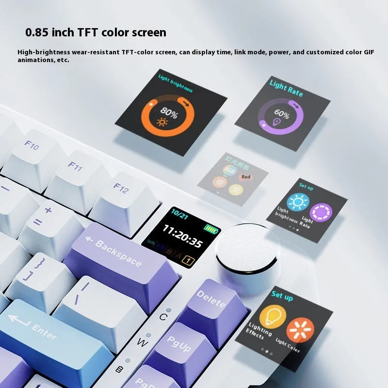 Black, Gray And Yellow three-mode wireless mechanical keyboard with hot-swappable switches and included accessories.