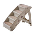 Foldable grey plastic pet stairs with three steps and non-slip mats for small dogs and cats.