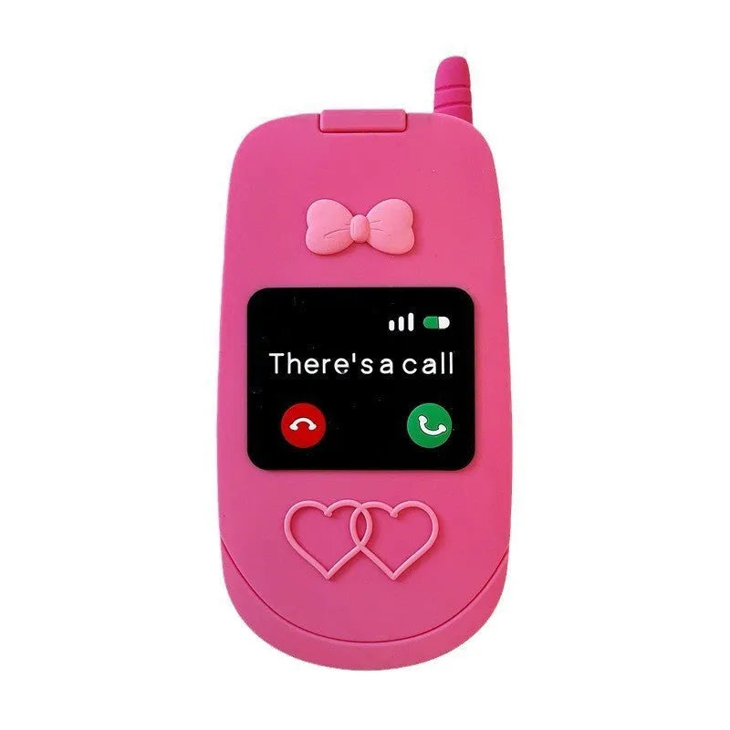 Pink silicone flip phone shaped iPhone case with built-in mirror for models 11 to 15