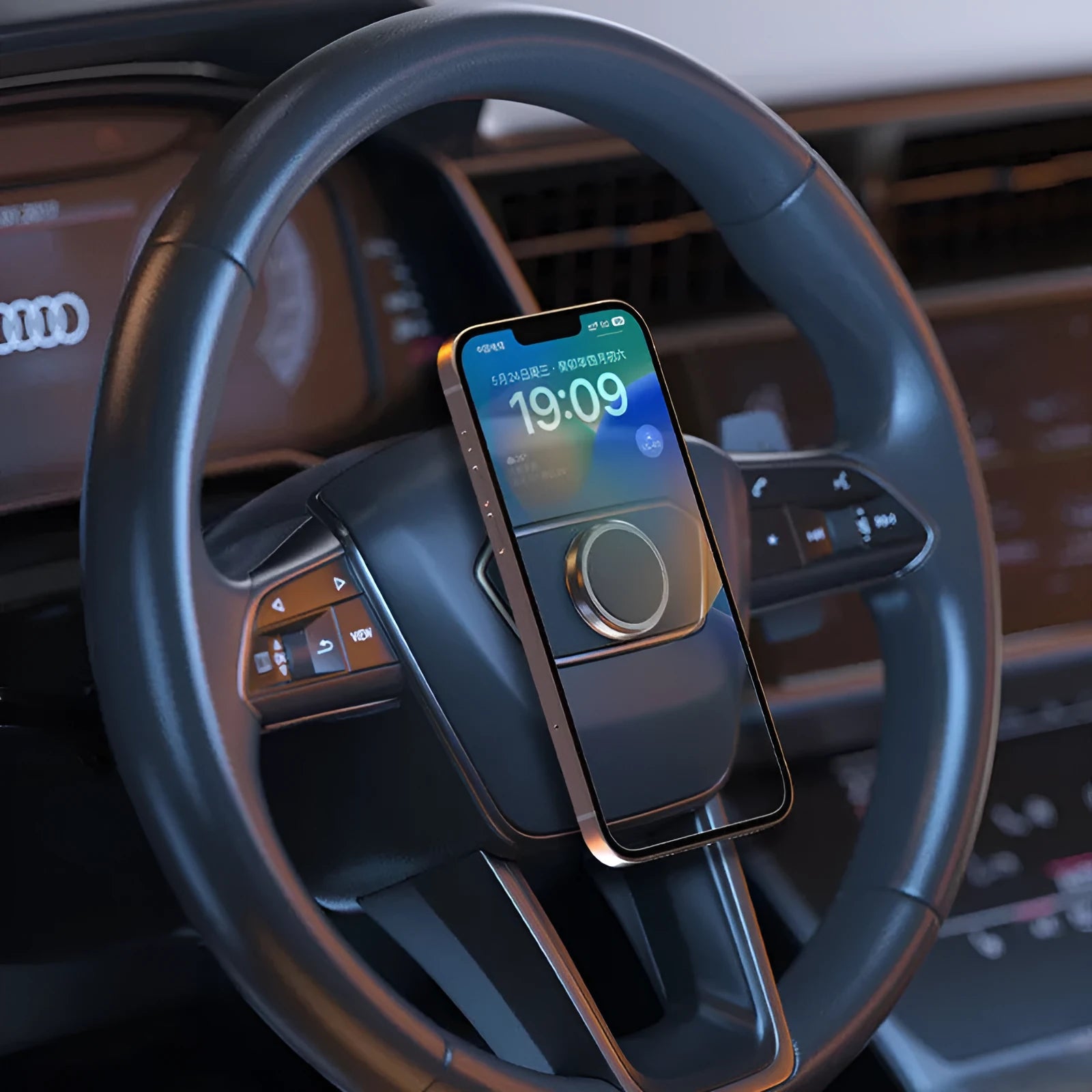 Obsidian black magnetic car phone holder with centripetal force ball head and two magnetic disks