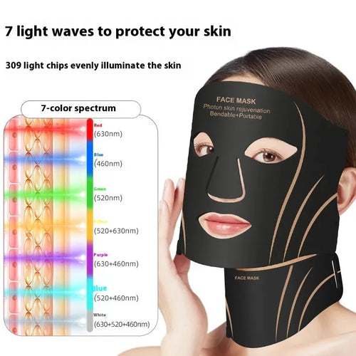 Black and gold hard shell IPL photon facial beauty mask with adjustable headband and touch screen button.