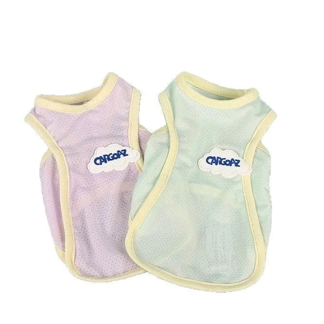 Lightweight polyester cat vest in grass green or taro purple for summer pet wear