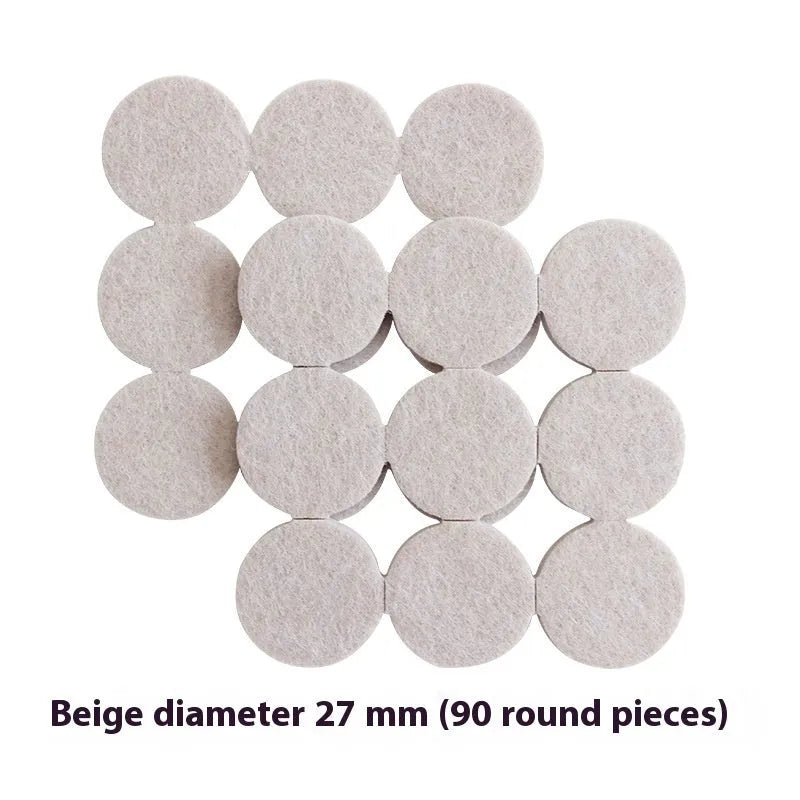 Beige plastic chair leg stoppers in round and square shapes with multiple size options