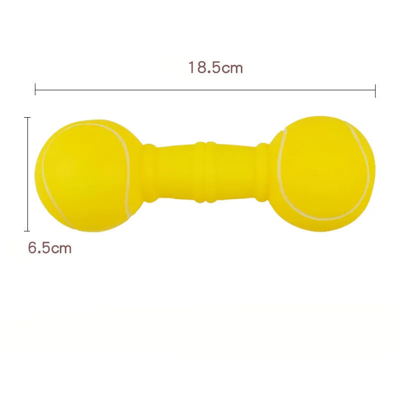 Brown, orange, white, and yellow PVC squeaky football dumbbell shaped dog chew toy