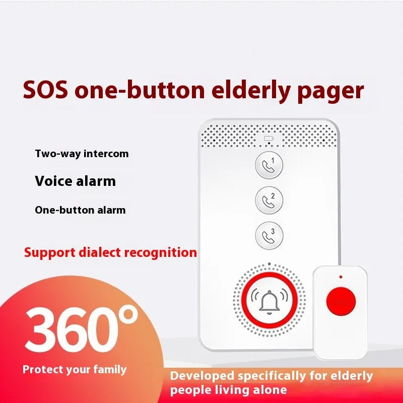 White voice emergency alert device with central buzzer and three wireless emergency buttons for elderly care