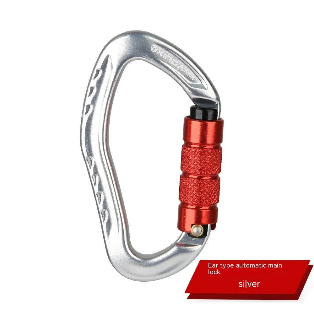 Automatic master lock climbing carabiner in five colour options for outdoor rock climbing