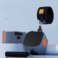 Multifunctional fitness equipment with chest expander and rowing functions in blue-grey colour with resistance adjustment dial