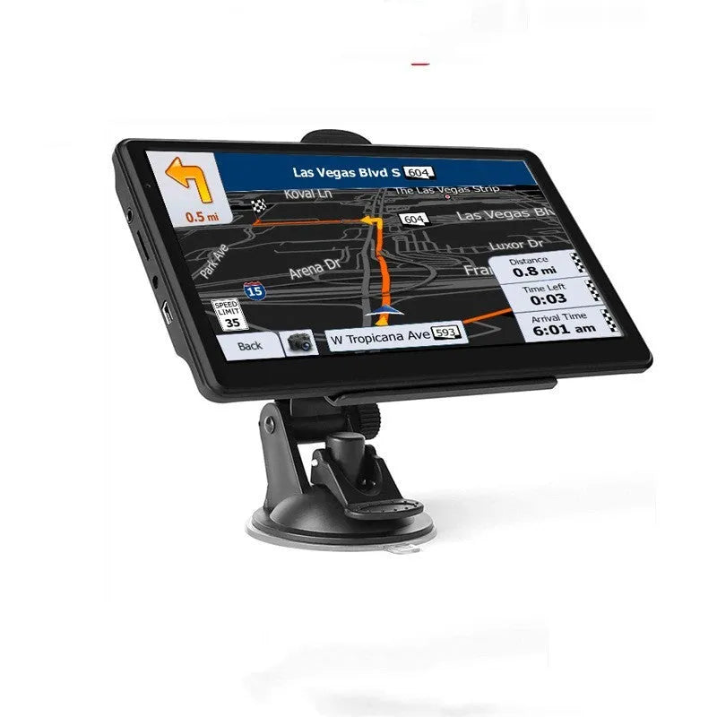7 inch car GPS navigation device with touchscreen display and vehicle mounting bracket