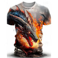 Men's grey T-shirt with a detailed 3D wind dragon graphic print on the chest.