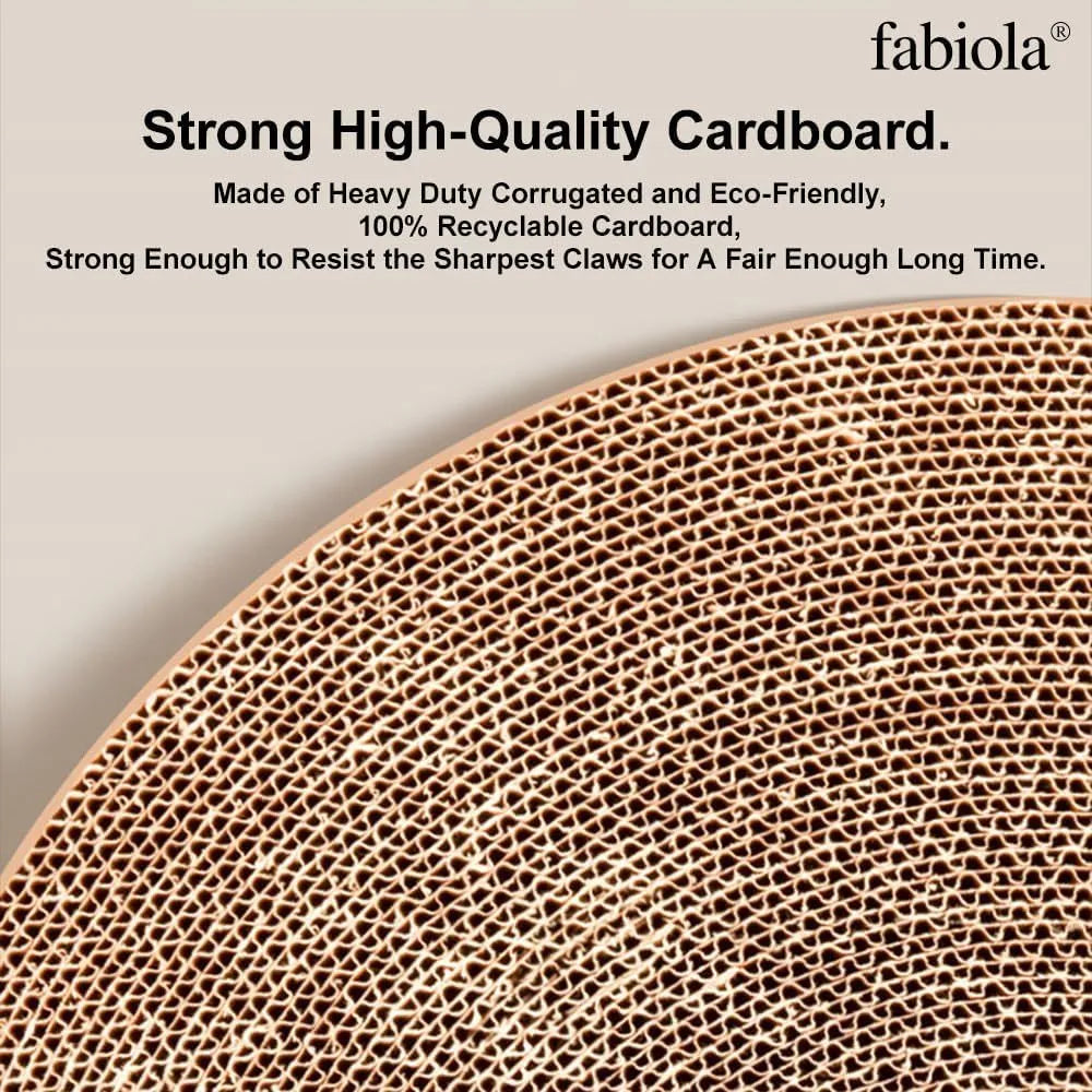 Large circular cat scratching board with integrated ball toys and replaceable cardboard core
