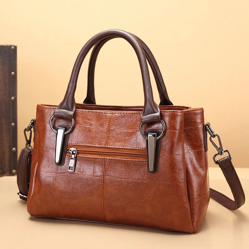 Retro contrast colour large capacity shoulder bag with internal organisation compartments