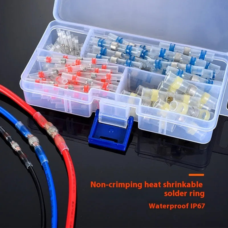 Assortment of blue, green, orange, purple, red, white, and yellow plastic heat shrink solder ring terminals