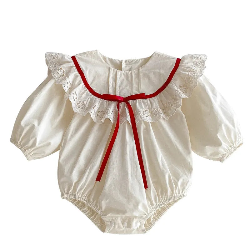 Baby Girls' Cotton Lace Onesie Romper Long Sleeve Jumpsuit Autumn Princess Style Sizes 66cm to 140cm for Everyday Wear and Special Occasions