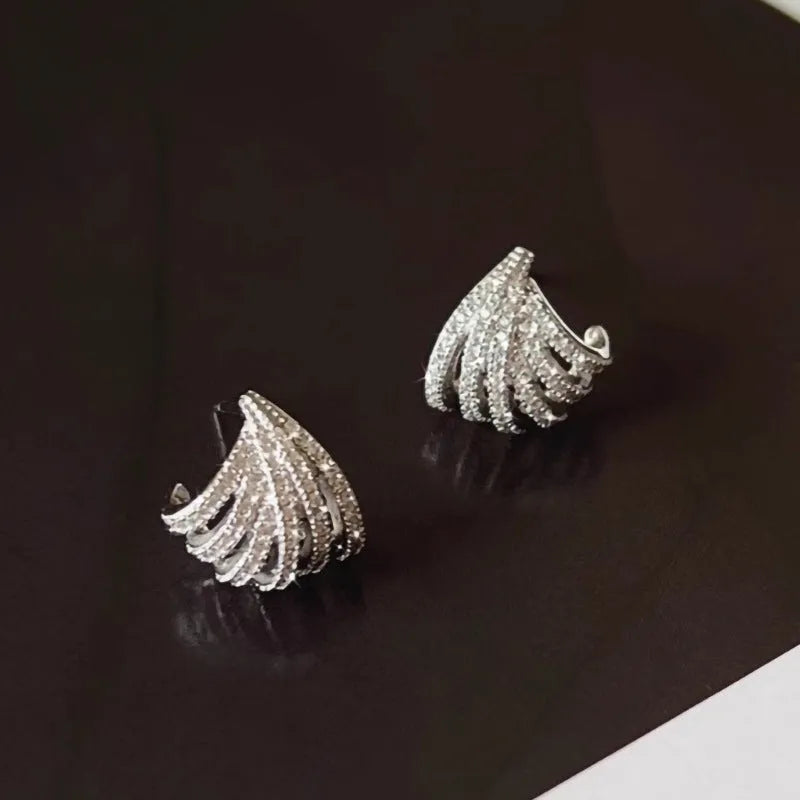 Geometric line design women's earrings with electroplated platinum colour and zircon accents