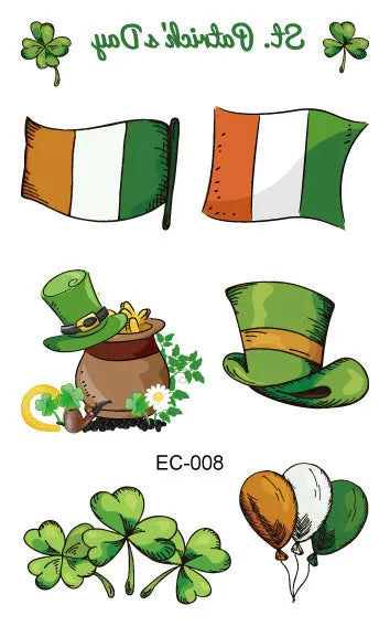 Irish festival flag tattoo sticker paper with clover design measuring 120x75mm for children's face decoration
