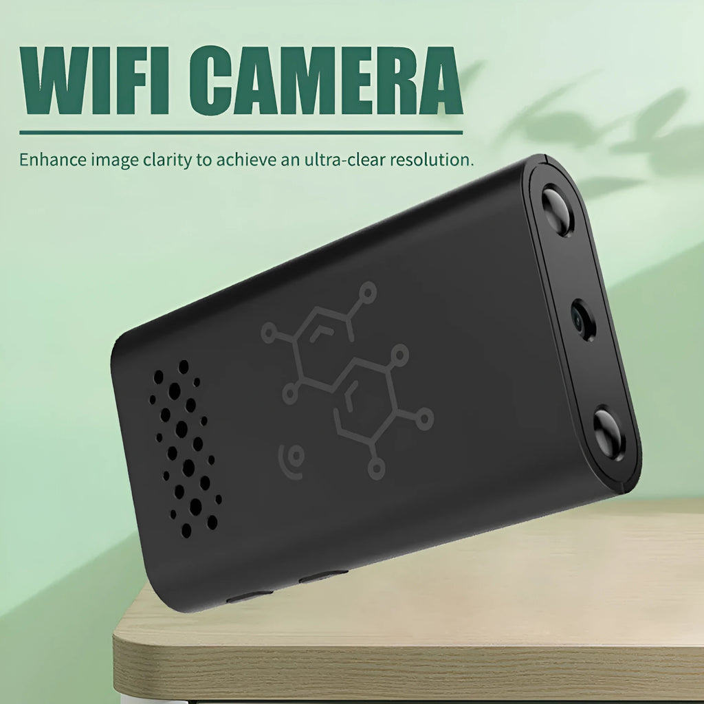 Black indoor WiFi security camera for baby monitoring with 1080p HD definition