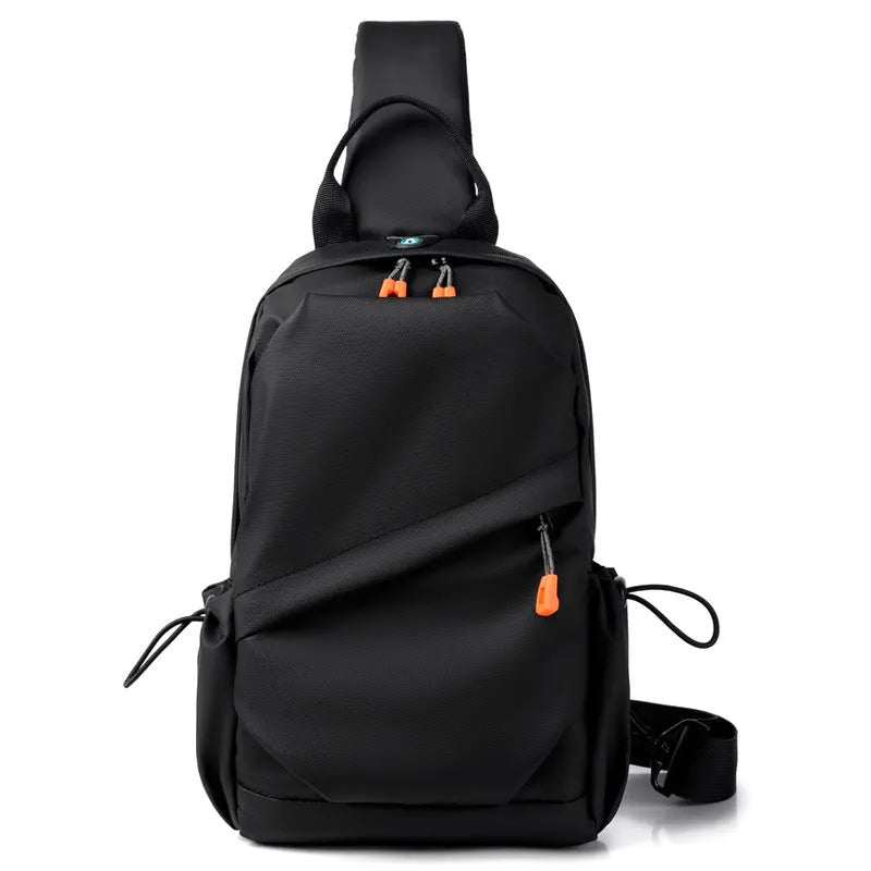 Men's black polyester crossbody bag with adjustable strap and simple casual styling
