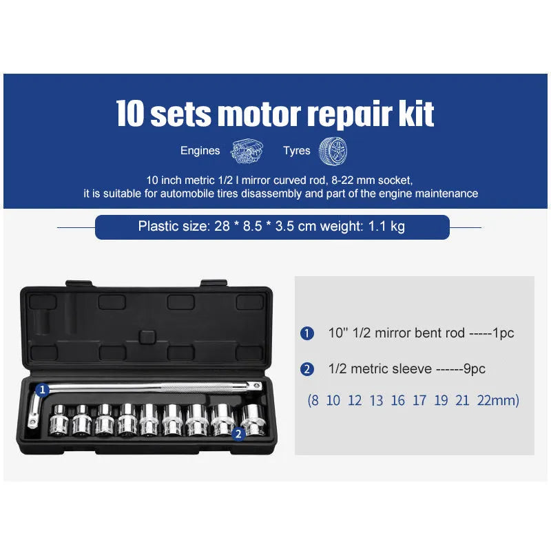 Cr-V steel socket ratchet wrench set with nickel plating in a tool case