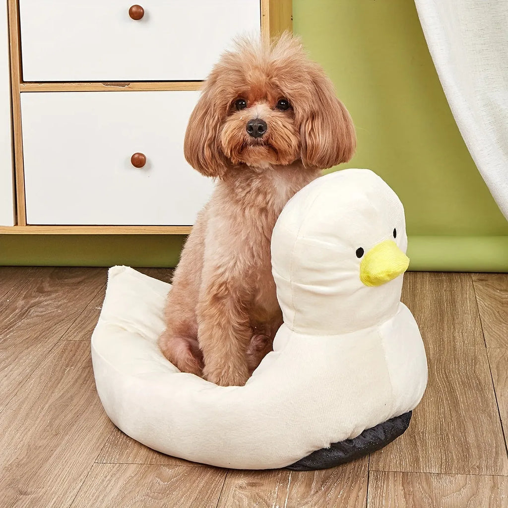 Blue duck-shaped fluffy pet bed sofa for small dogs and cats