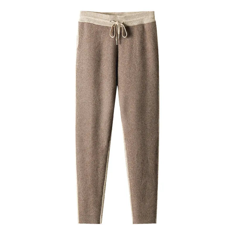 Men's camel-coloured cashmere wool blend half turtleneck zipper cardigan and matching trousers suit set