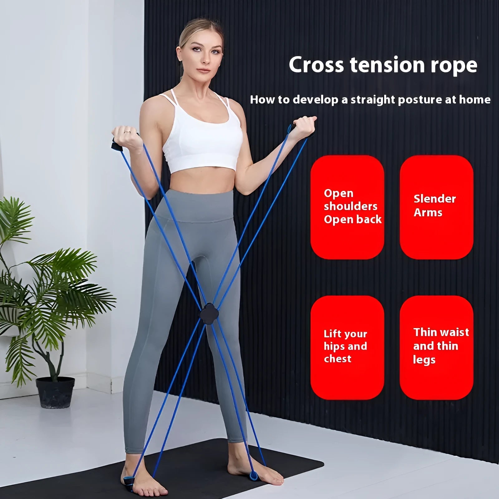 Blue eight-character shoulder puller fitness equipment with TPR construction for resistance training