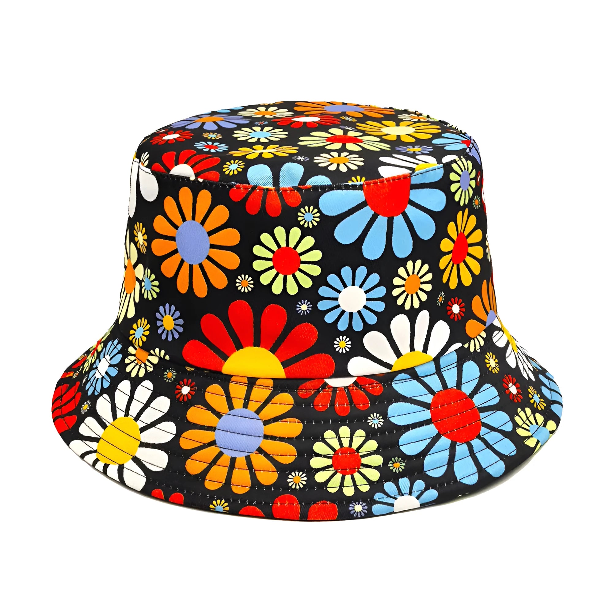 Floral pattern dome crown bucket sun hat in polyester fabric