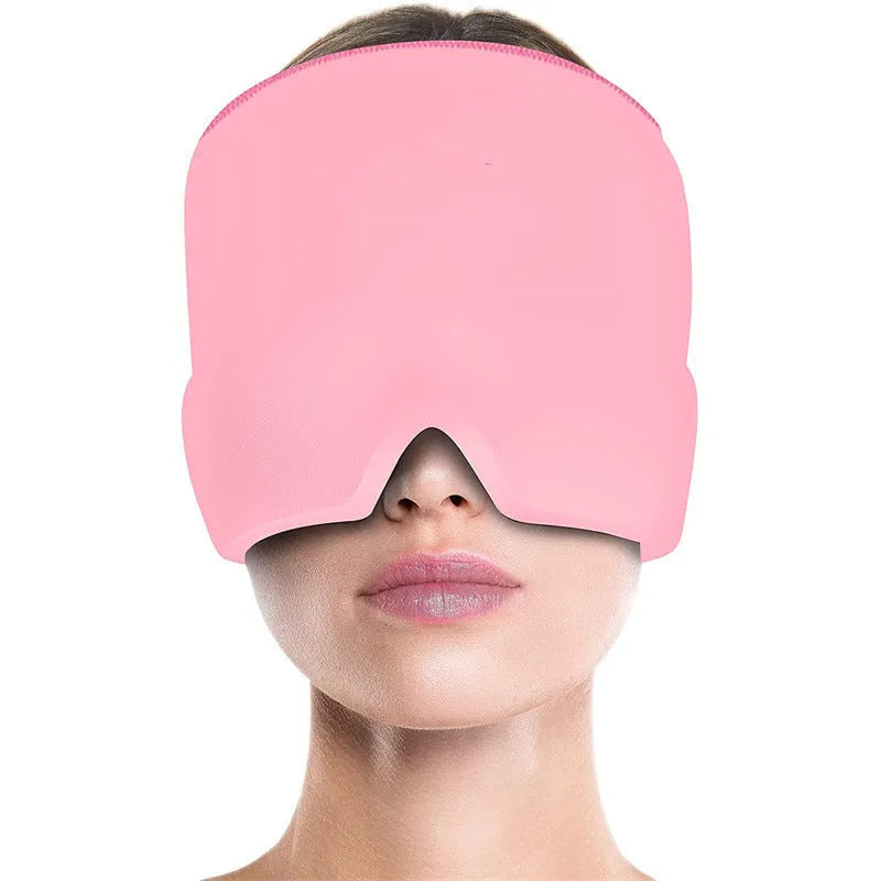 Black elastic cloth gel eye mask for headache relief with adjustable headband