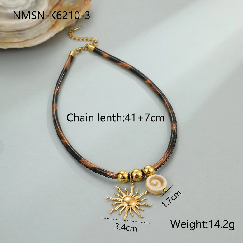 Women's leopard print geometric stainless steel necklace with 18K gold plating on adjustable chain